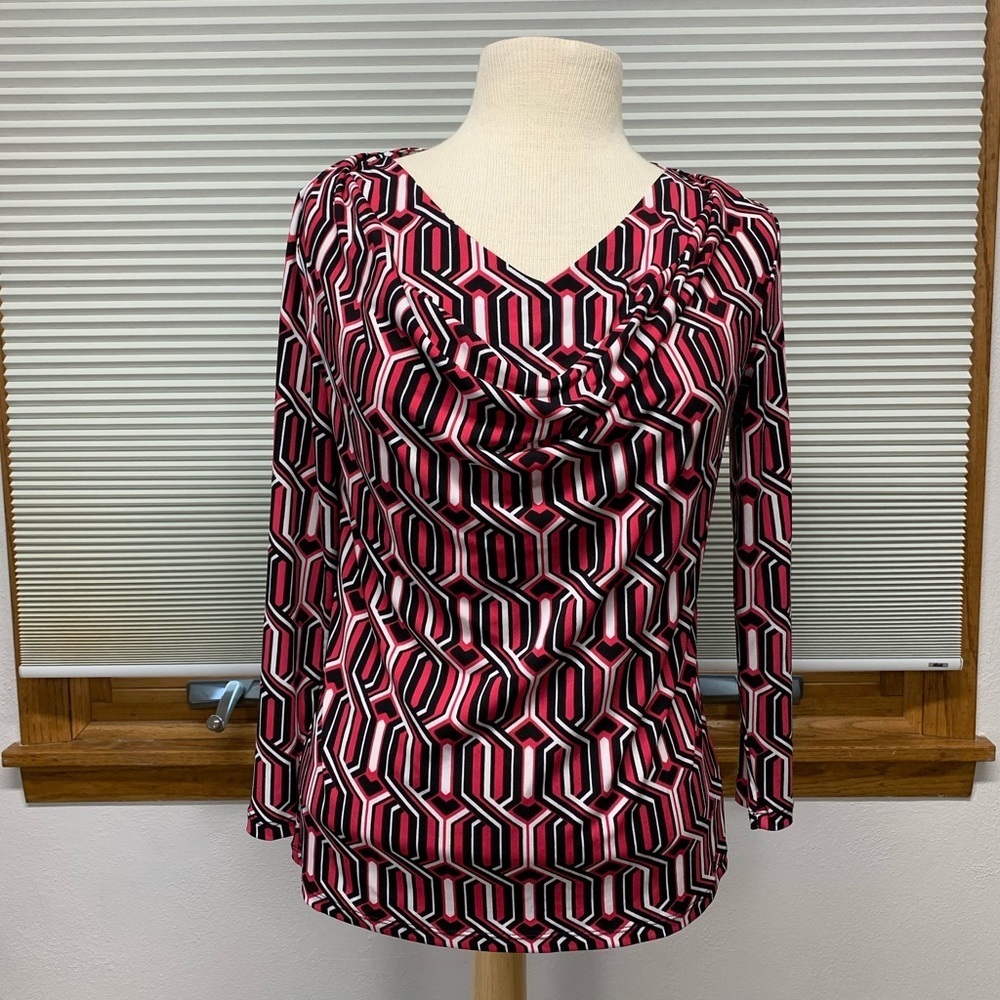 Anne Klein geometric print long sleeve blouse Size Small